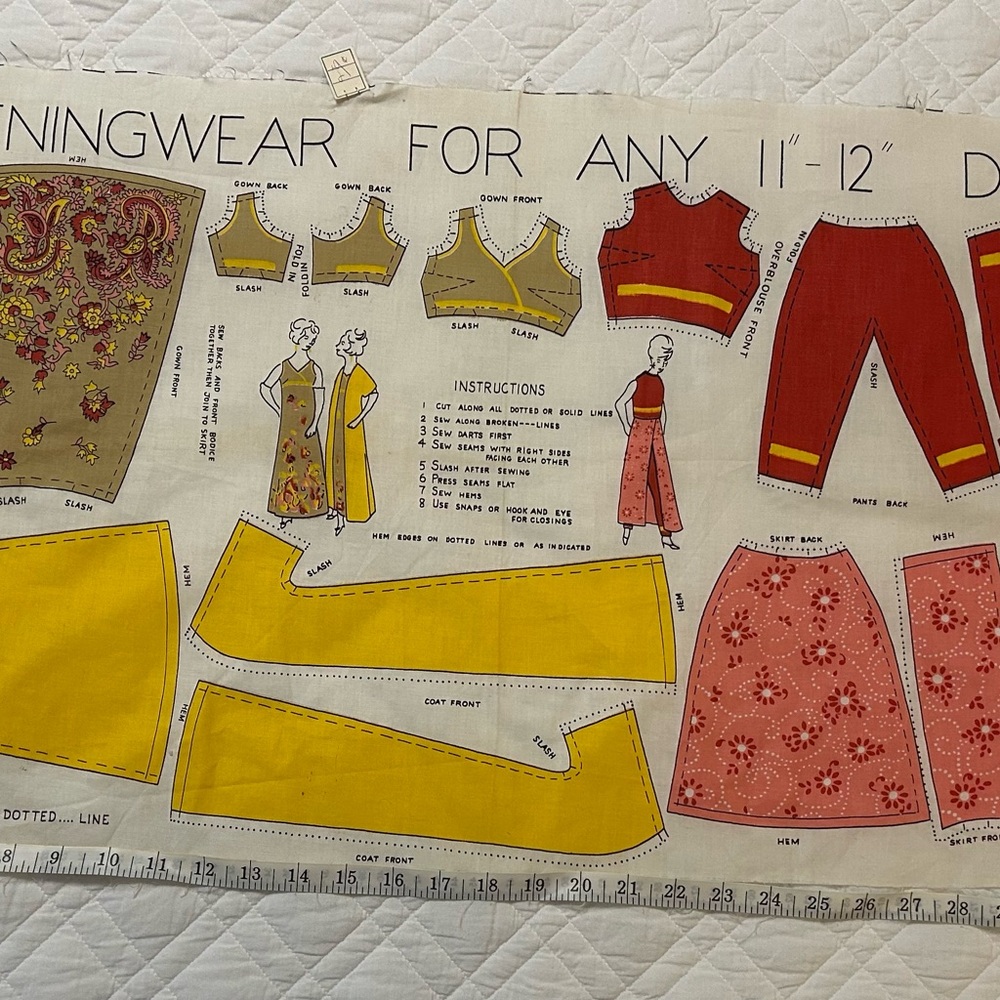 Cut and Sew 11-12” Doll Clothes Fabric - Vintage